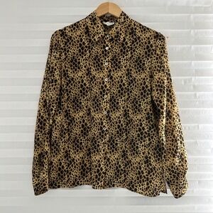 Allison Taylor 100% Silk Leopard Print Button‎ Down Shirt Blouse Womens Medium